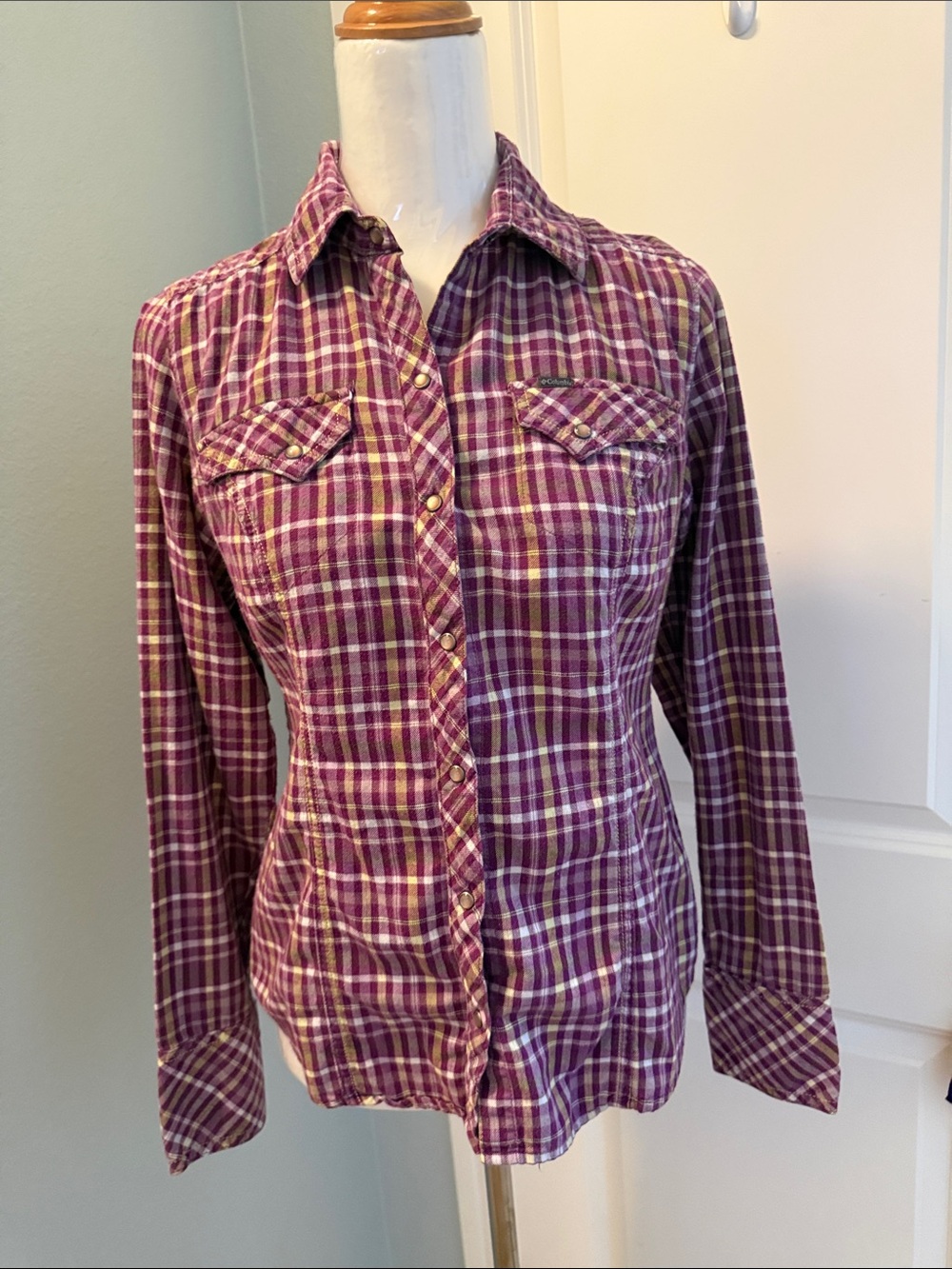 Columbia Purple and Cream Plaid Shirt